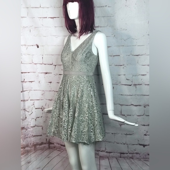 ADRIANNA PAPELL Silver Lace Overlay Fit & Flare Minidress Size 4 PETITE - Picture 16 of 16